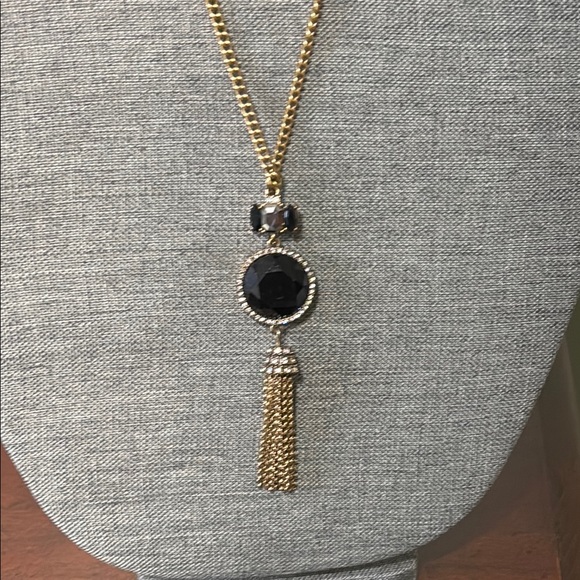 J. Crew Jewelry - J Crew Gold Tone and Black Rhinestone Pendant adjustable Necklace